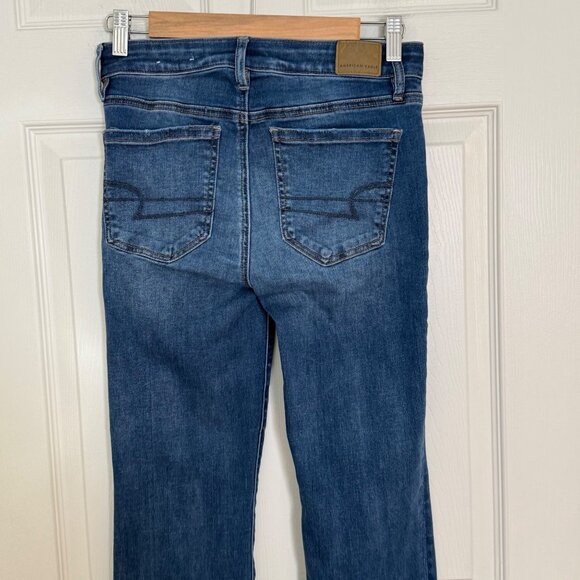 American Eagle High Rise Crop Flare Jeans‎ Womens 2 Blue Stretch Boho Indie Prep - Picture 4 of 12